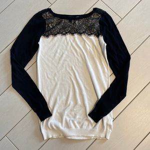 Black and white lace express long sleeve shirt